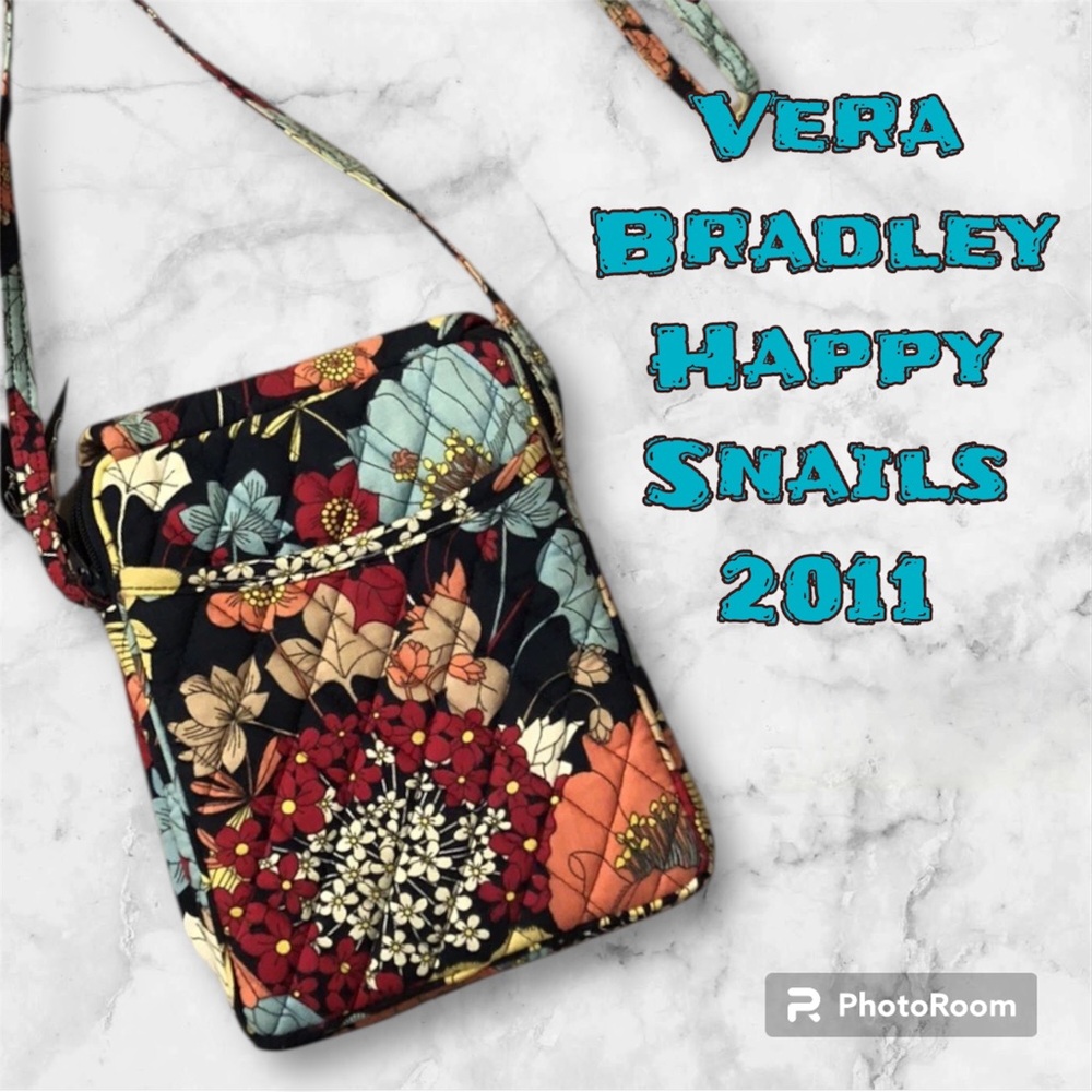 Vera Bradley ‘Happy Snails’ Crossbody Cotton Quilted 8”x6”x1” Retired Fall 2011